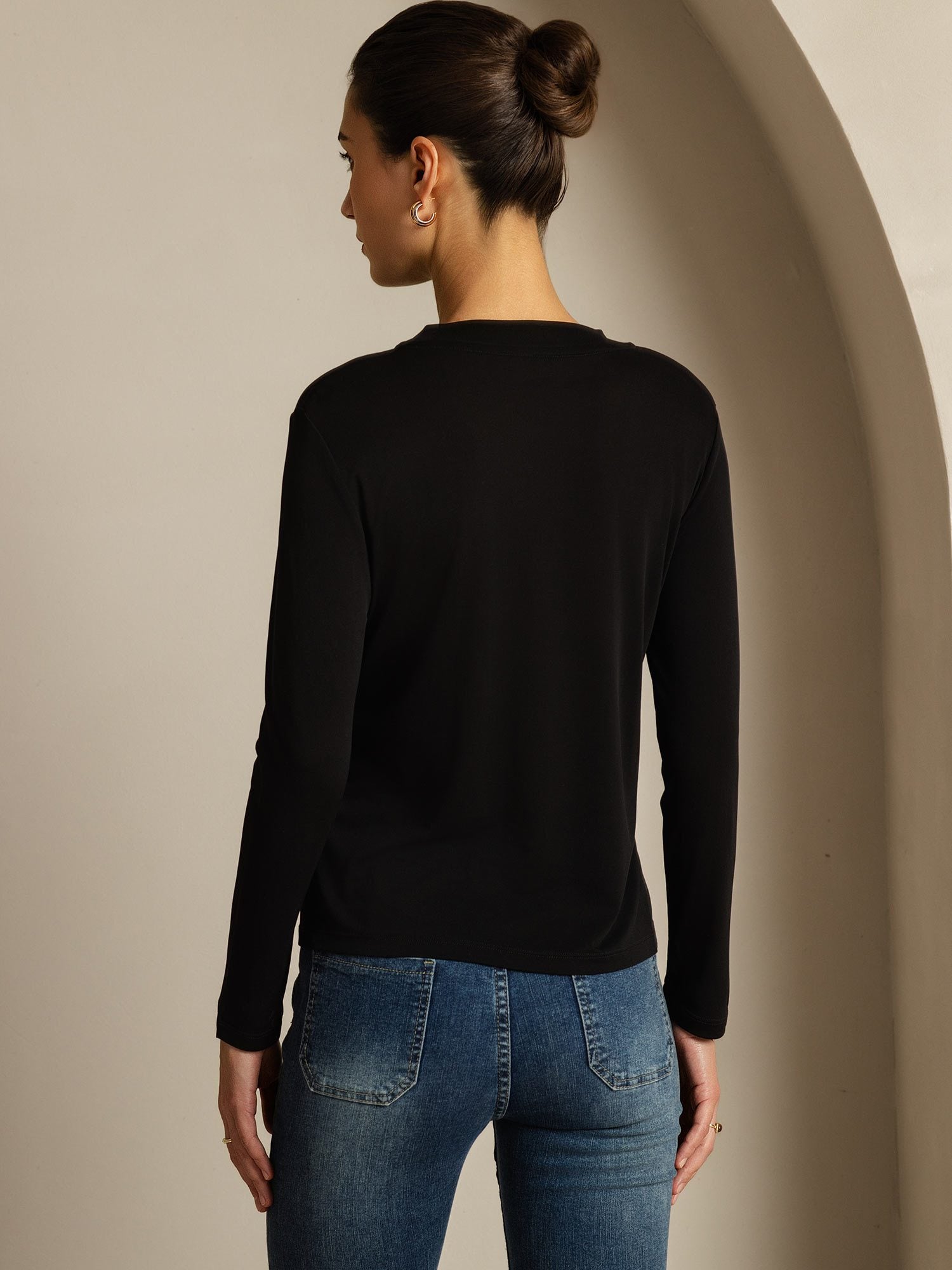 [Noir] SilkSilky-FR Soie Col Rond Femme T-Shirt 002