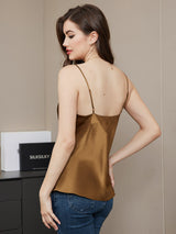 [Café] SilkSilky-FR Spaghetti Strap V Neck Top À Fines Brides 002