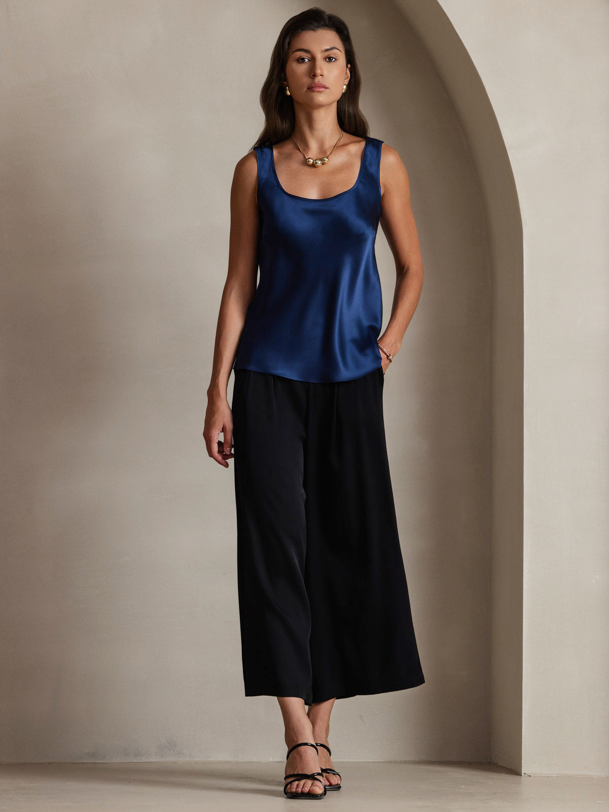 [Bleu Foncé] SilkSilky-FR 19Momme Soie Camisoles 007
