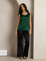 [Vert Foncé] SilkSilky-FR Sleeveless Round Neck Top À Fines Brides 009
