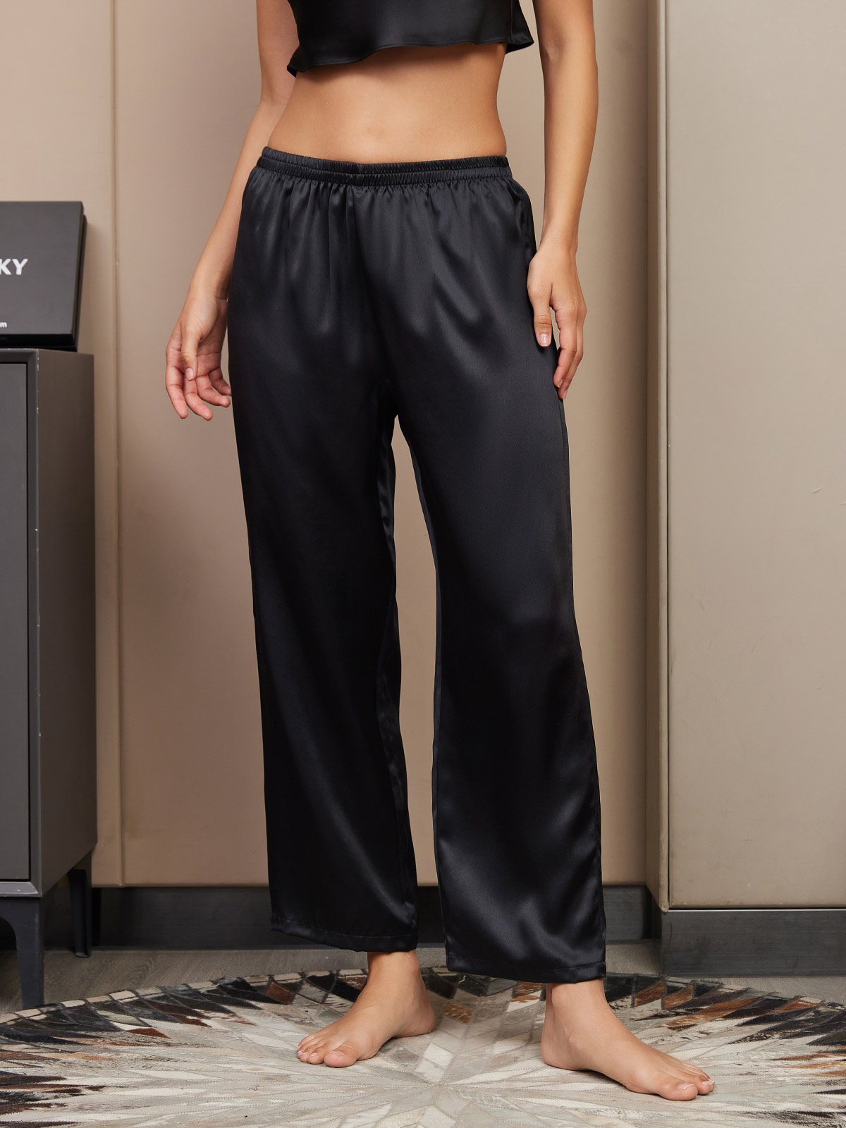 [Noir] SilkSilky-FR Pure Soie Womens Sleep Bottoms 001