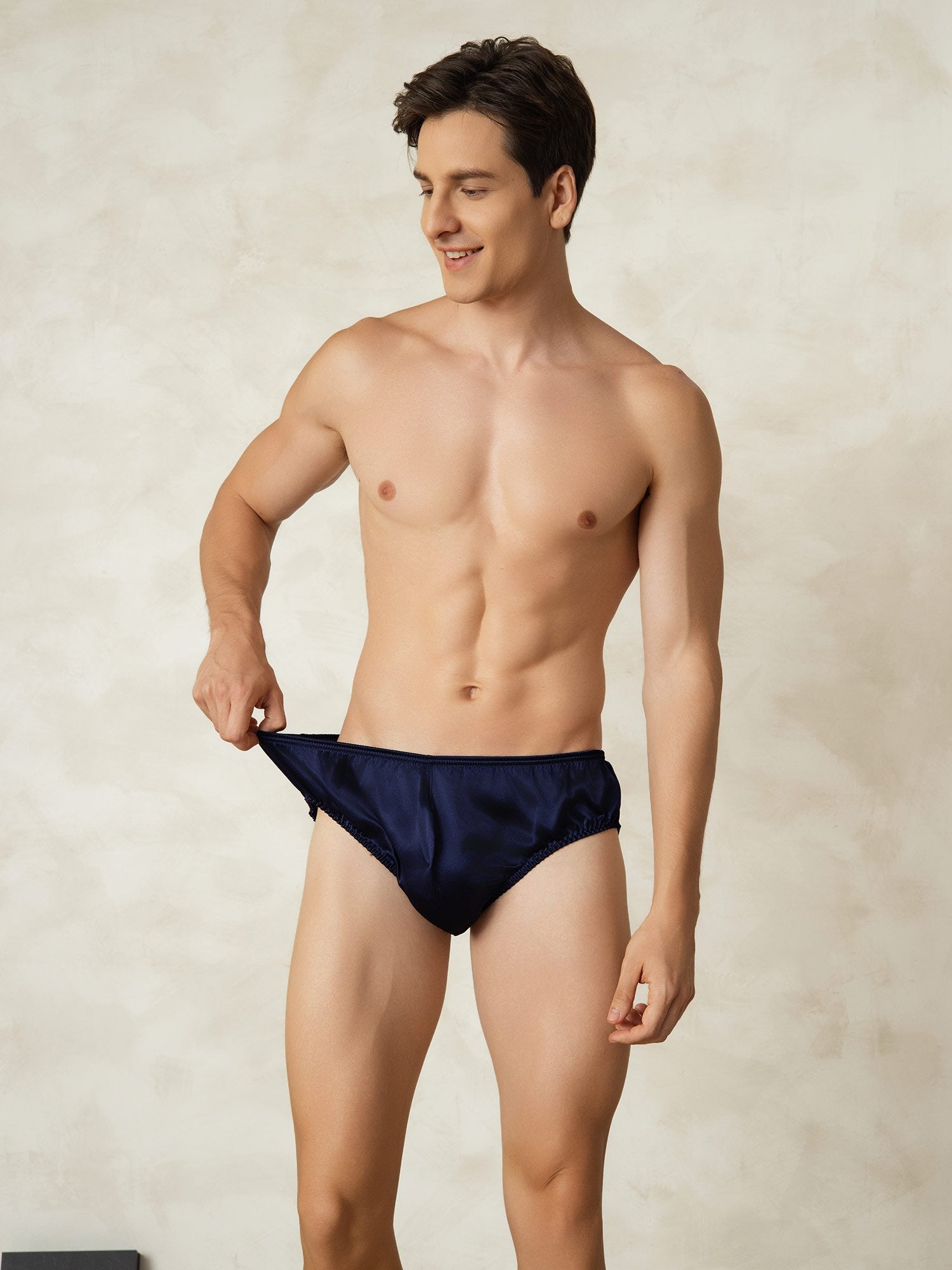 [BleuFoncé] SilkSilky-FR Soie Mens Underwear 005