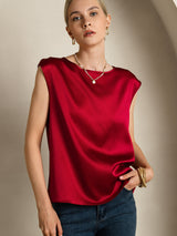 [Rouge Vineux] SilkSilky-FR Cap Sleeve Round Neck Femme T-Shirt 003