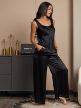 [Noir] SilkSilky-FR Sans manches Col Carré Ensemble Camisole 004
