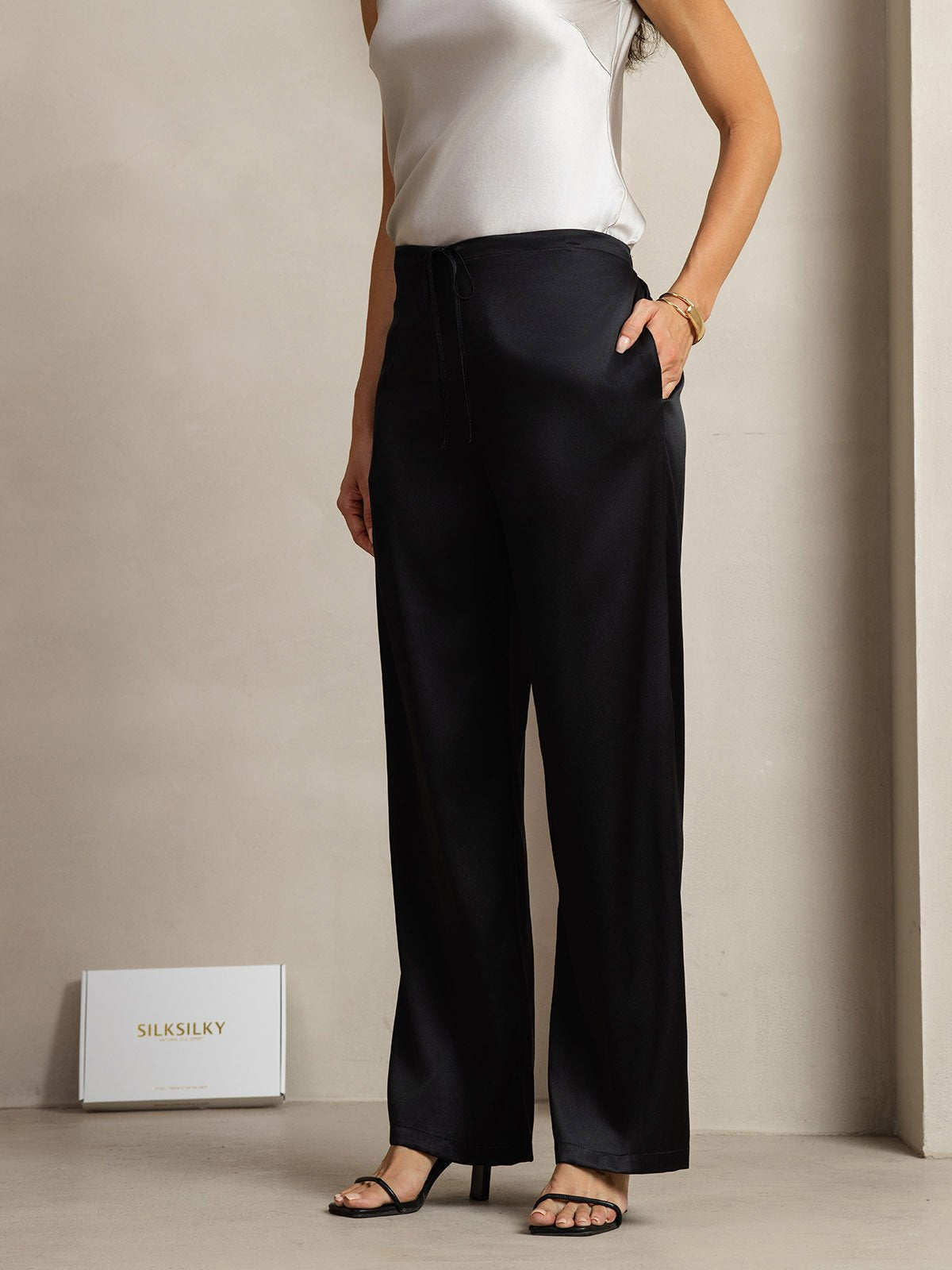 [Noir] SilkSilky-FR 19Momme Soie Womens Pants 002