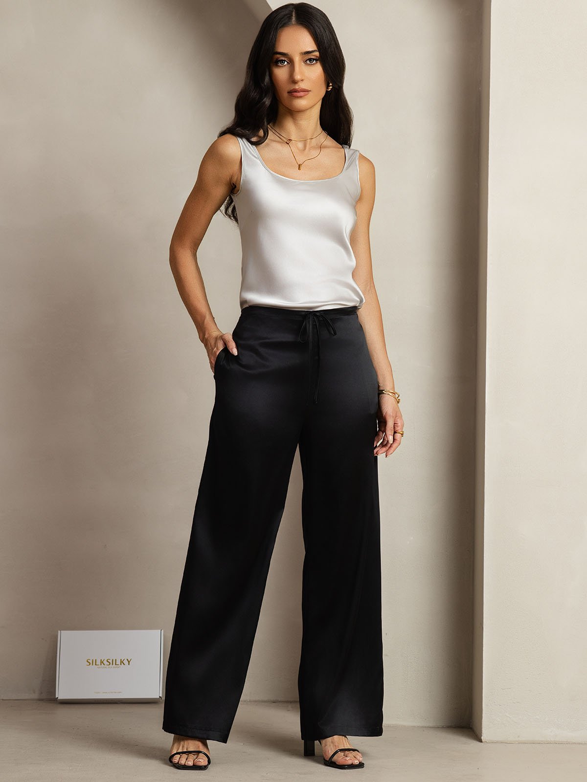 [Noir] SilkSilky-FR 19Momme Soie Womens Pants 006