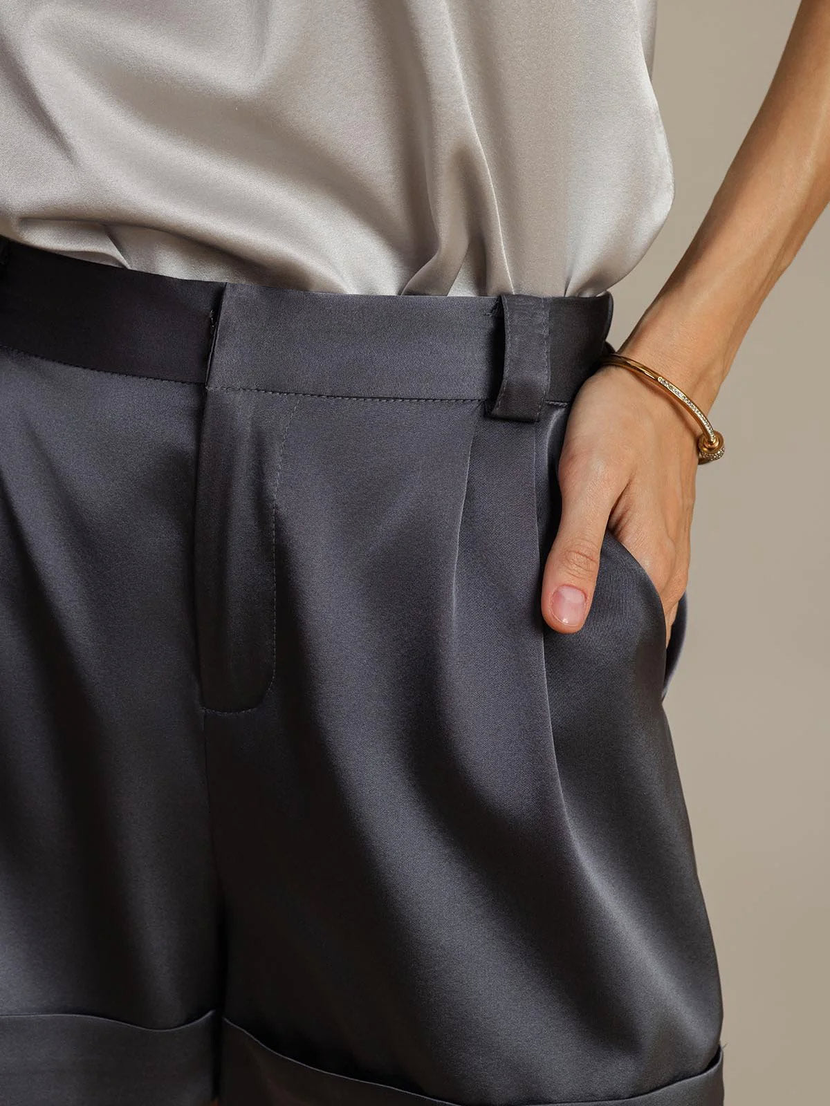[Gris Foncé] SilkSilky-FR 19Momme Soie Womens Shorts 004
