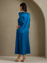 [Bleu Royal] SilkSilky-FR 3/4 Sleeve Round Neck Robes 002