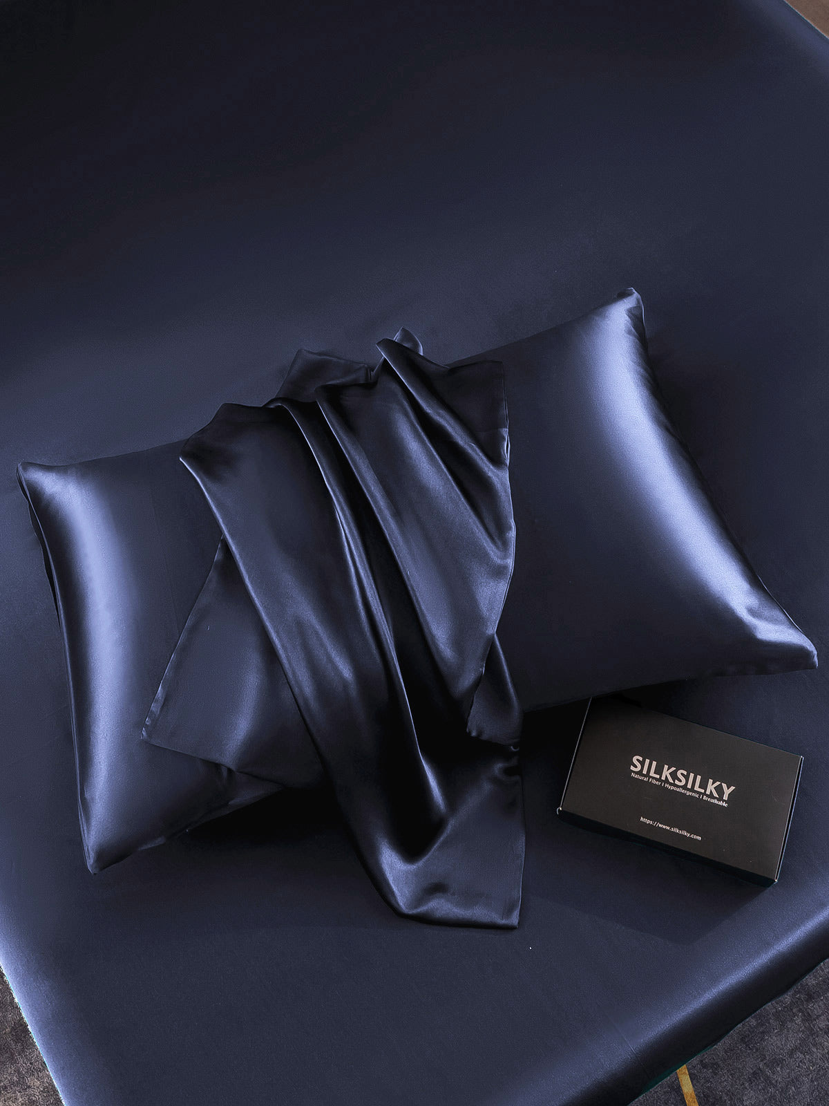 SilkSilky-FR 30Momme Pure Soie Pillowcase BleuFoncé 004