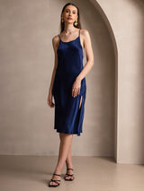 [Bleu Foncé] SilkSilky-FR Fines Brides Encolure Dégagée Robes 004