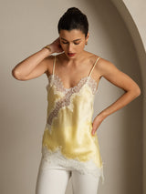 [Jaune Clair] SilkSilky-FR Spaghetti Strap V Neck Top À Fines Brides 003