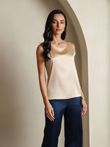 [Champagne] SilkSilky-FR Sleeveless Round Neck Top À Fines Brides 001