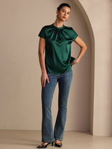 [Vert Foncé] SilkSilky-FR Short Sleeve Blouse 006