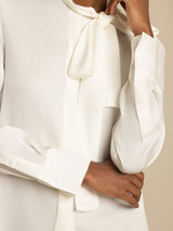 [Blanc] SilkSilky-FR 19Momme Manches longues À Nouer Blouse 005
