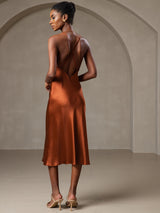 [Caramel] SilkSilky-FR Pure Soie Sans manches Col en V Robes 004