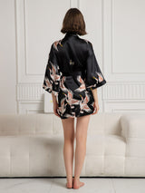 [Noir] SilkSilky-FR 19Momme Trois-quart Femme Peignoir 002
