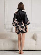[Noir] SilkSilky-FR 3/4 Sleeve Femme Peignoir 002