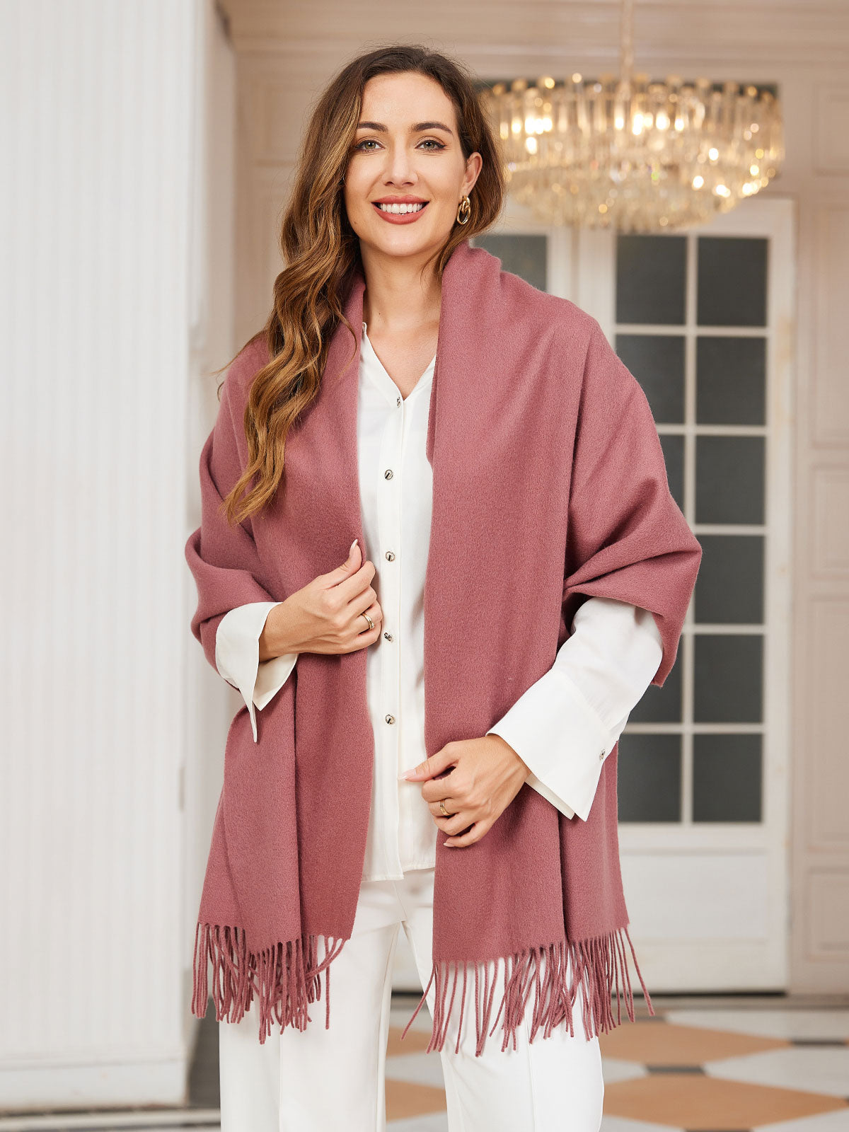 [Mauve Pâle] SilkSilky-FR Laine Scarf 002