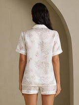 [Fleurs Crème] SilkSilky-FR Short Sleeve Notch Collar Femme Pyjamas 002