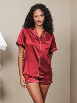 [Rouge Vineux] SilkSilky-FR Short Sleeve Lapel Collar Femme Pyjamas 001