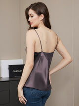 [Gris Pourpre] SilkSilky-FR Spaghetti Strap V Neck Top À Fines Brides 002