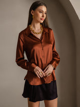 [Caramel] SilkSilky-FR Long Sleeve Lapel Collar Femme Chemise 004