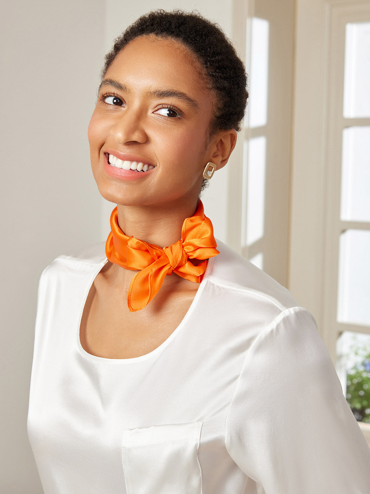 [Orange] SilkSilky-FR Pure Soie Scarf 003