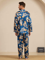 [Dragon Navy] SilkSilky-FR Long Sleeve Lapel Collar Homme Pyjamas 002