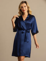 [Bleu Foncé] SilkSilky-FR Manches mi-longues Femme Peignoir 004