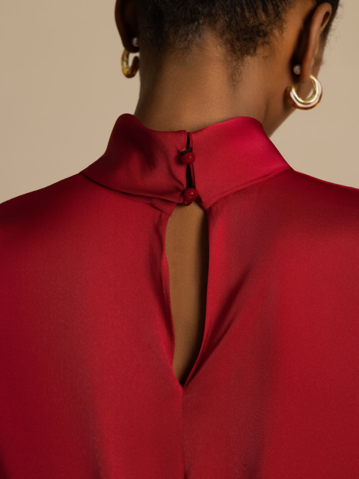 [RougeVineux] SilkSilky-FR 19Momme Soie Manches longues Col Roulé Femme T-Shirt 004