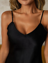 [Noir] SilkSilky-FR Sleeveless V Neck Chemises de nuit 004