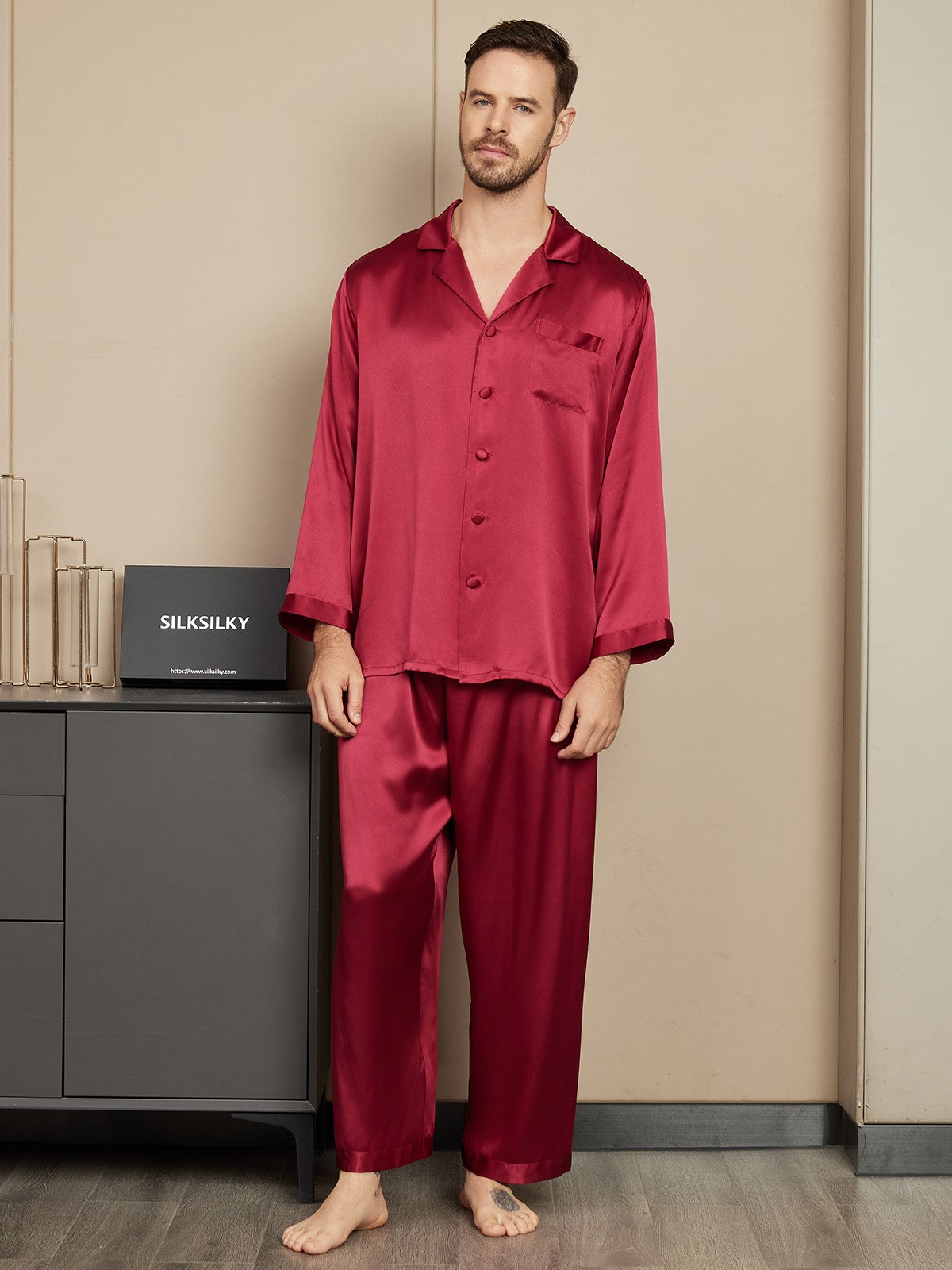 [Rouge Vineux] SilkSilky-FR Pure Soie Mens Pajamas 001