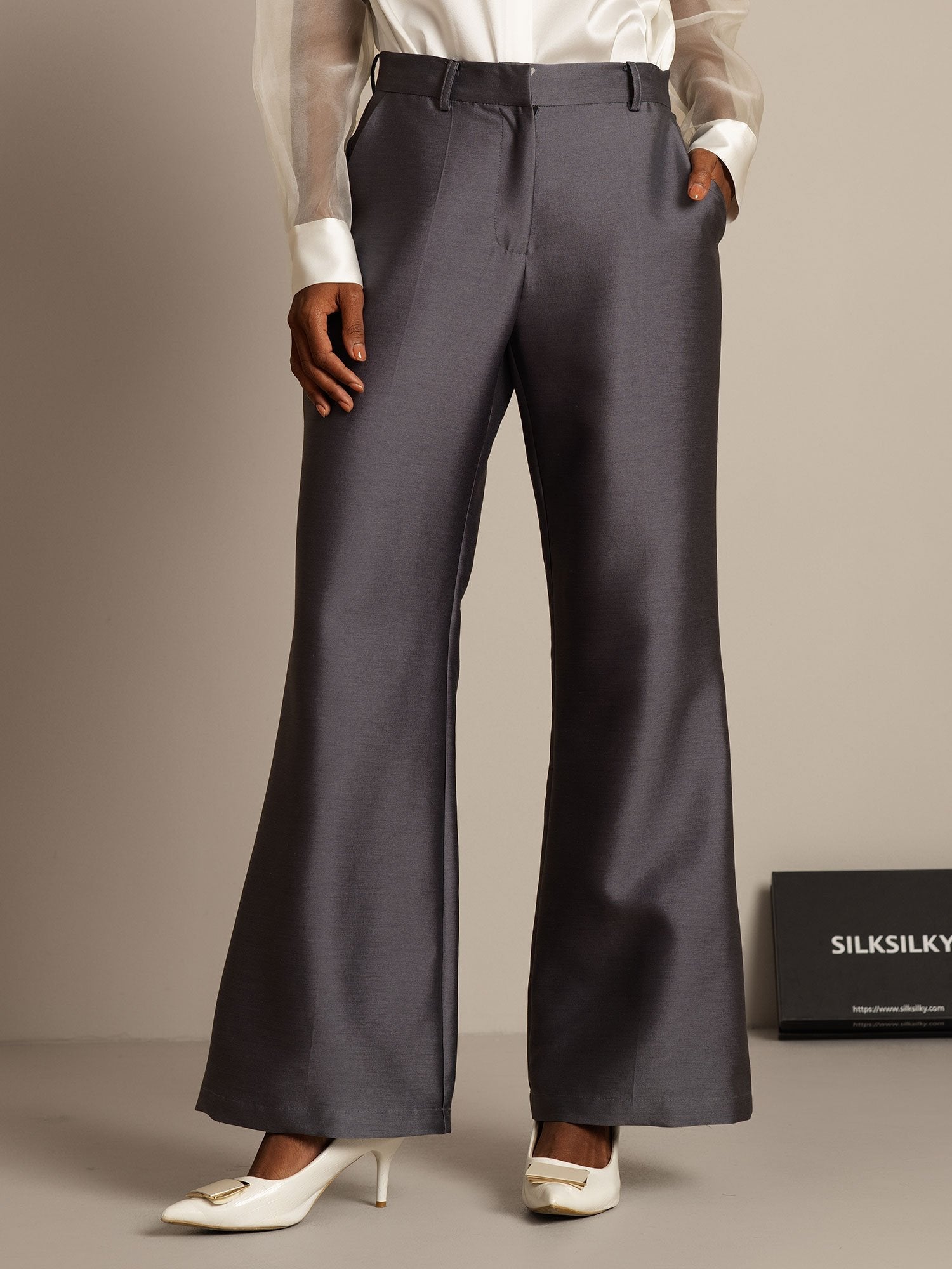 [Gris] SilkSilky-FR 32Momme Soie Womens Pants 001,