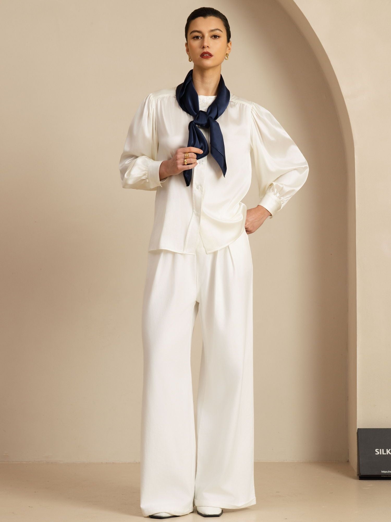 [BleuFoncé] SilkSilky-FR Soie Scarf 005