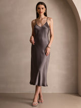 [Kaki Foncé] SilkSilky-FR Sleeveless V Neck Robes 003