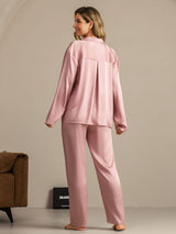 [Peau De Pêche] SilkSilky-FR 19Momme Manches longues Col Cranté Femme Pyjamas 002