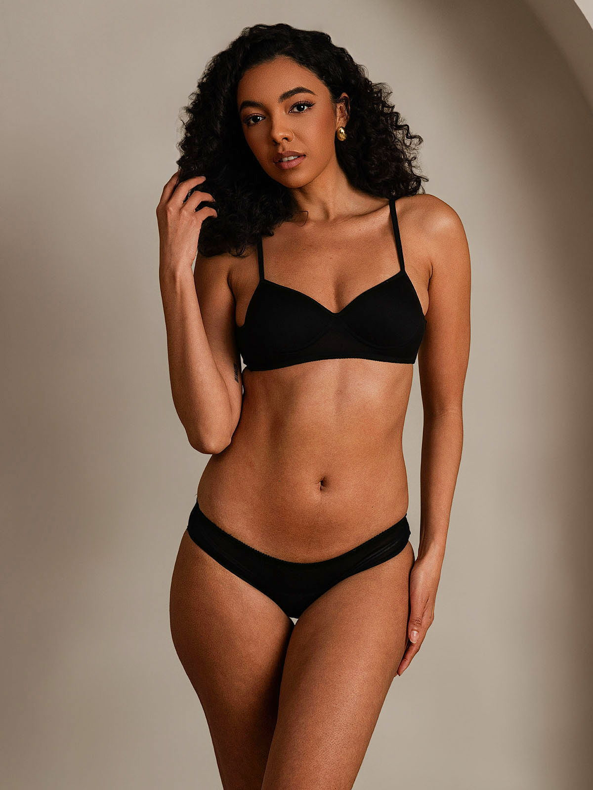 [Noir] SilkSilky-FR Soie Tricotée Bra&Panty Set 003
