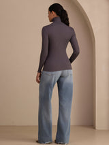 [Gris Foncé] SilkSilky-FR Long Sleeve Turtle Neck Femme T-Shirt 002
