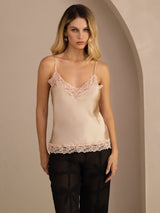 [Champagne] SilkSilky-FR Spaghetti Strap V Neck Top À Fines Brides 003