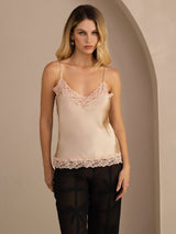 [Champagne] SilkSilky-FR Spaghetti Strap V Neck Top À Fines Brides 003