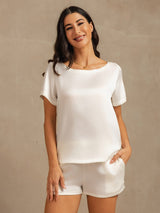 [Blanc] SilkSilky-FR 19Momme Manches courtes Col Rond Femme Pyjamas 007