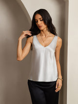 [Argent] SilkSilky-FR Sleeveless V Neck Top À Fines Brides 001