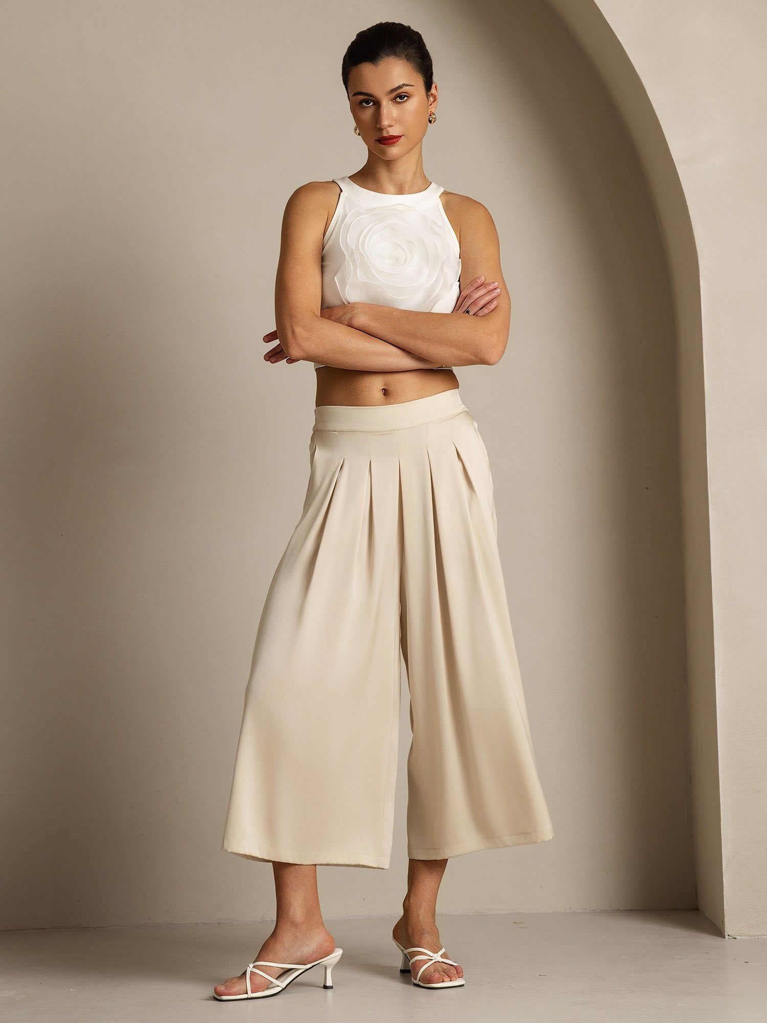 [Beige] SilkSilky-FR 19Momme Soie Womens Pants 008
