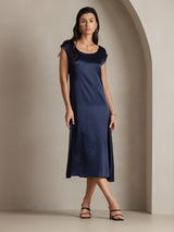 [Bleu Foncé] SilkSilky-FR Cap Sleeve Robes 004
