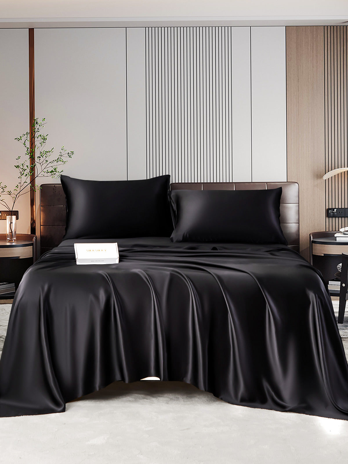 SilkSilky FR 22Momme Pure Soie Bedding Set Noir 001