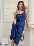 SilkSilky FR Silk Sleeveless Cowl Neck Robes BleuFoncé 007