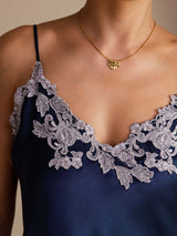 [Bleu Foncé] SilkSilky-FR Sleeveless V Neck Top À Fines Brides 005