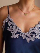 [Bleu Foncé] SilkSilky-FR Sleeveless V Neck Top À Fines Brides 005