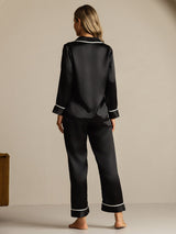 [Noir] SilkSilky-FR Manches longues Col Cranté Femme Pyjamas 002