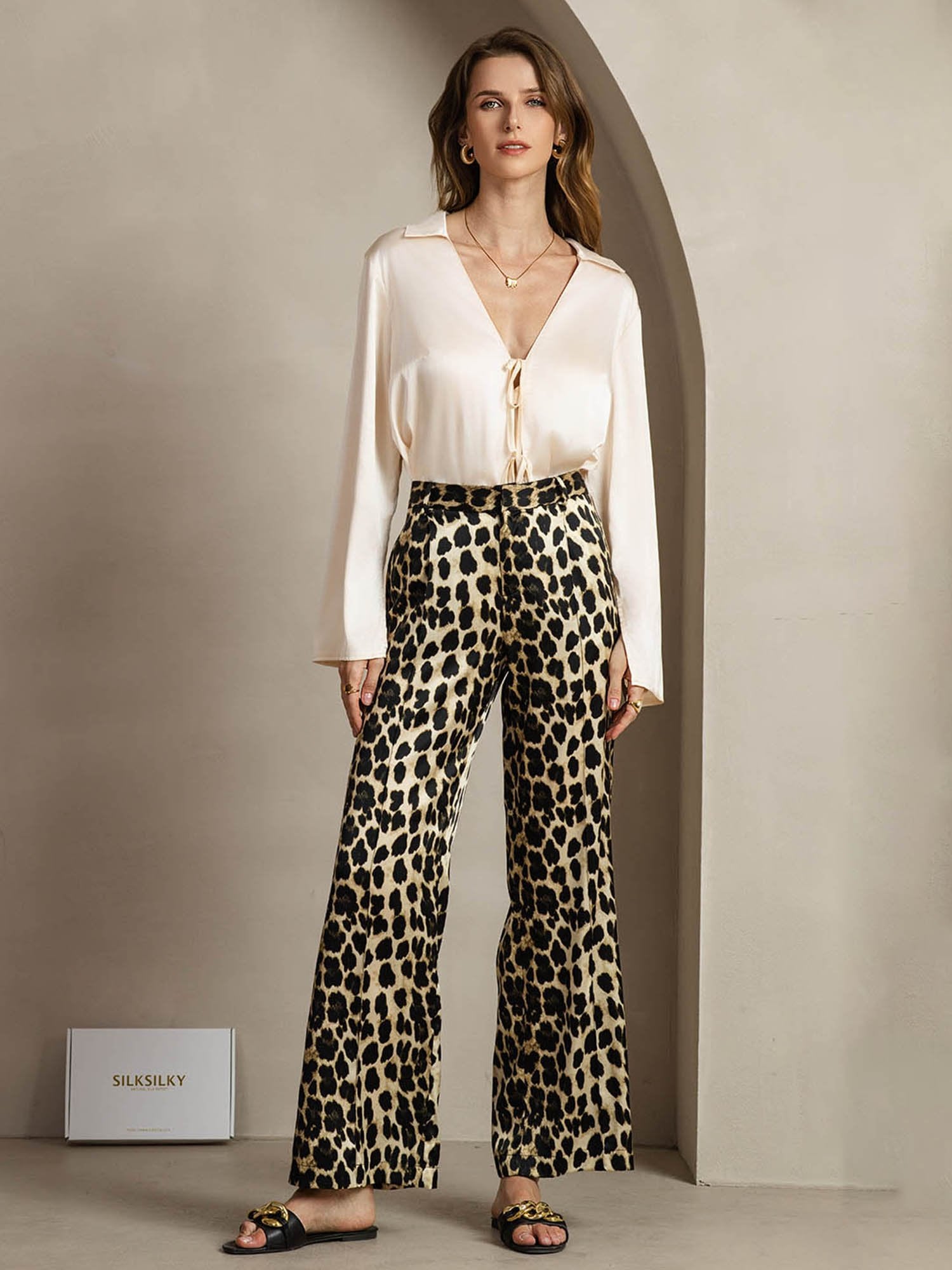 [Leopard] SilkSilky-FR 19Momme Soie Womens Pants 006